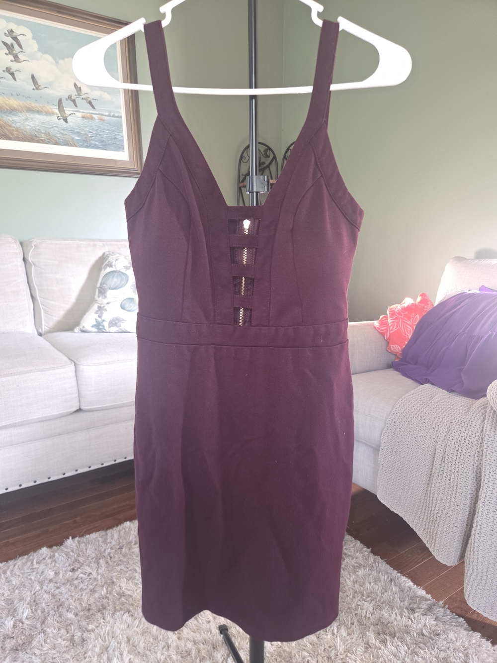 Haute Monde Burgundy Dress with Gold Hardware